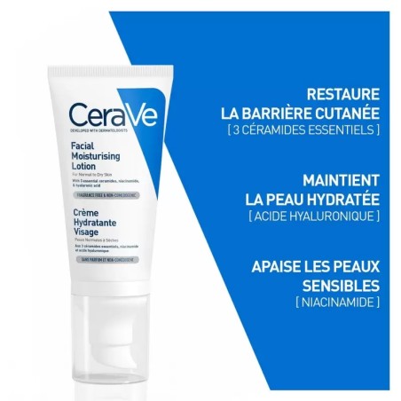 CeraVe Crème Hydratante Visage Peau Normale à Sèche - 52ml