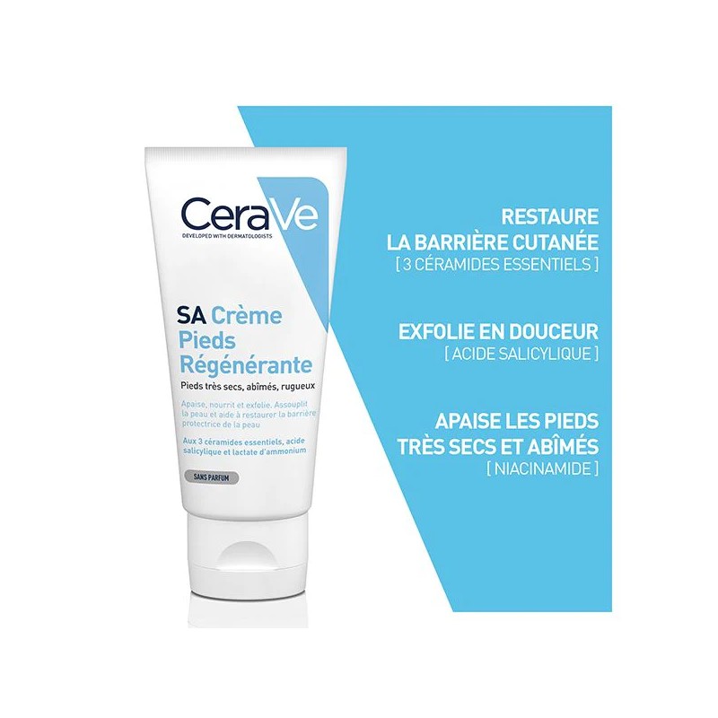 CeraVe SA Crème Régénérante pour Pieds Très Secs et Abîmés 88ml