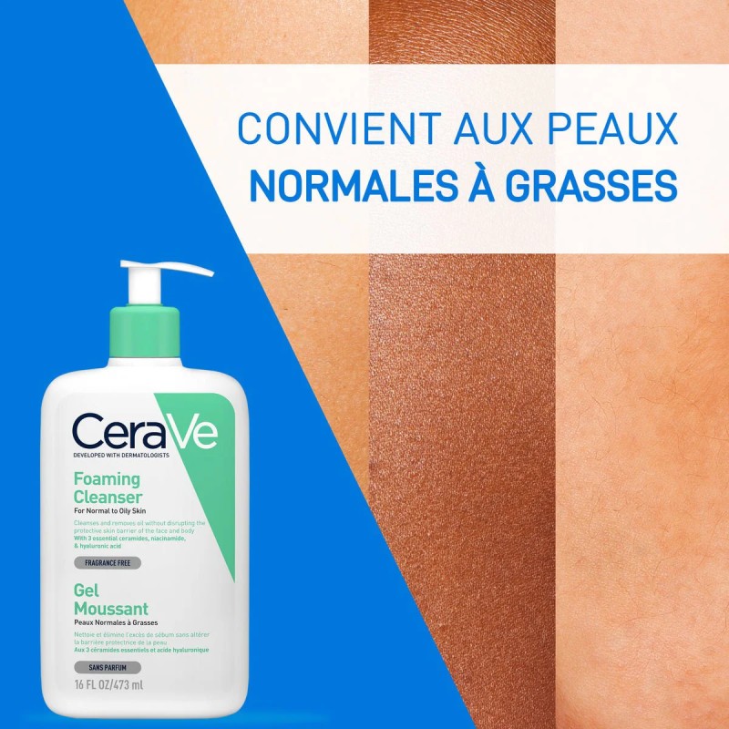 CeraVe Gel Moussant Nettoyant pour Peaux Normales à Grasses - 473ml