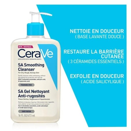 CeraVe SA Gel Nettoyant Anti-Rugosités - Peau Sèche et Rugueuse 473ml