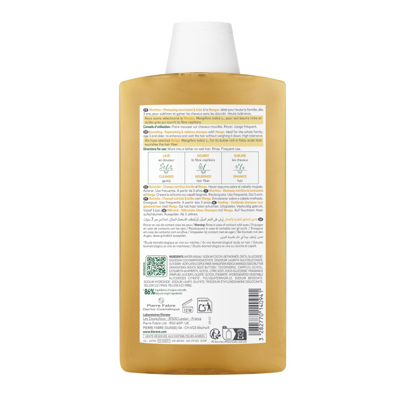 KLORANE – Shampooing Nutritif à la Mangue (400 ml)