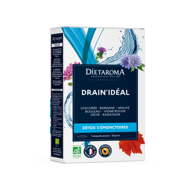 Dietaroma Drain Idéal Détox 5 Émonctoires Bio – 20 ampoules