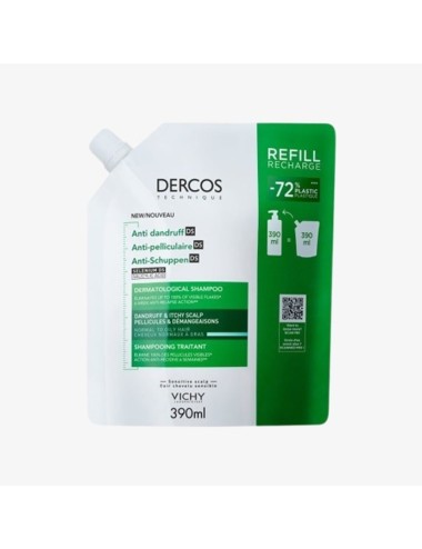 VICHY DERCOS Anti-Pelliculaire DS Eco-Recharge Cheveux Normaux à Gras – 390 ml