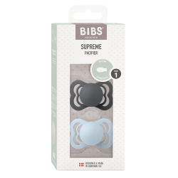 2 Sucettes BIBS Suprème Symétrique Iron / Baby Blue