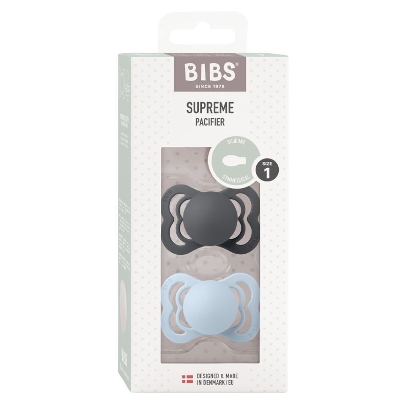 2 Sucettes BIBS Suprème Symétrique Iron / Baby Blue