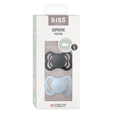 2 Sucettes BIBS Suprème Symétrique Iron / Baby Blue