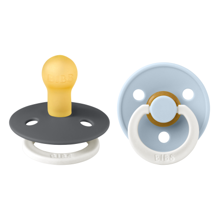 2 Sucettes BIBS Colour Ronde Babyblue / Iron - GLOW