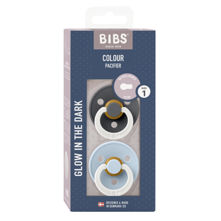 2 Sucettes BIBS Colour Ronde Babyblue / Iron - GLOW