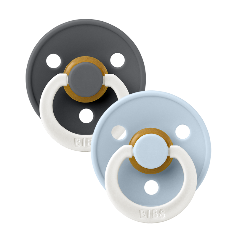 2 Sucettes BIBS Colour Ronde Babyblue / Iron - GLOW