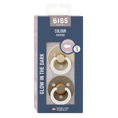 2 Sucettes BIBS Colour Ronde Dark Oak / Vanilla - GLOW)