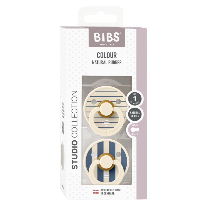 2 Sucettes BIBS Colour Ronde Studio Ivory Steel Blue Mix