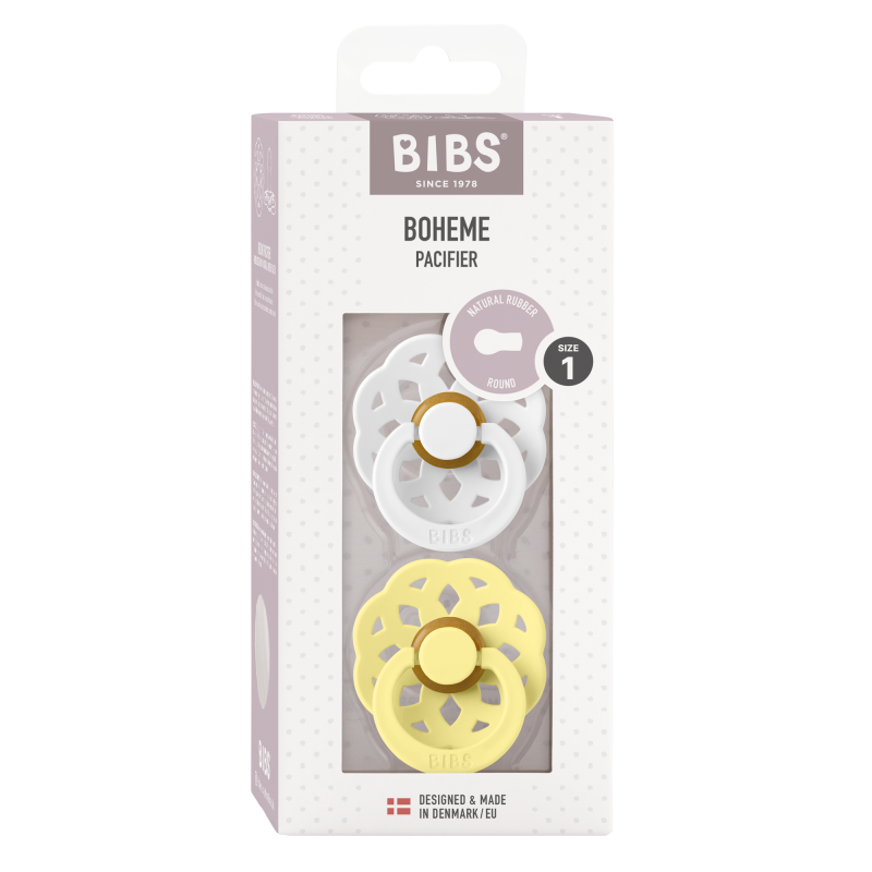 2 Sucettes BIBS Bohème Ronde White/Sunshine