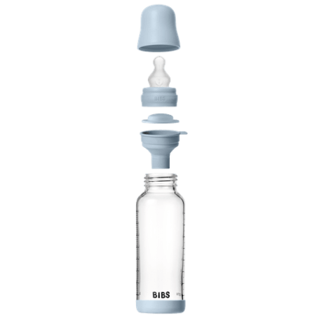 BIBS Biberon en verre 240 ml  Silicone- Baby Blue