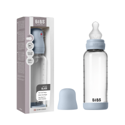 BIBS Biberon en verre 240 ml  Silicone- Baby Blue
