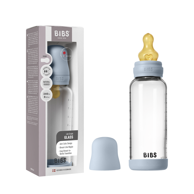 BIBS Biberon en verre 240 ml  Latex - Baby Blue